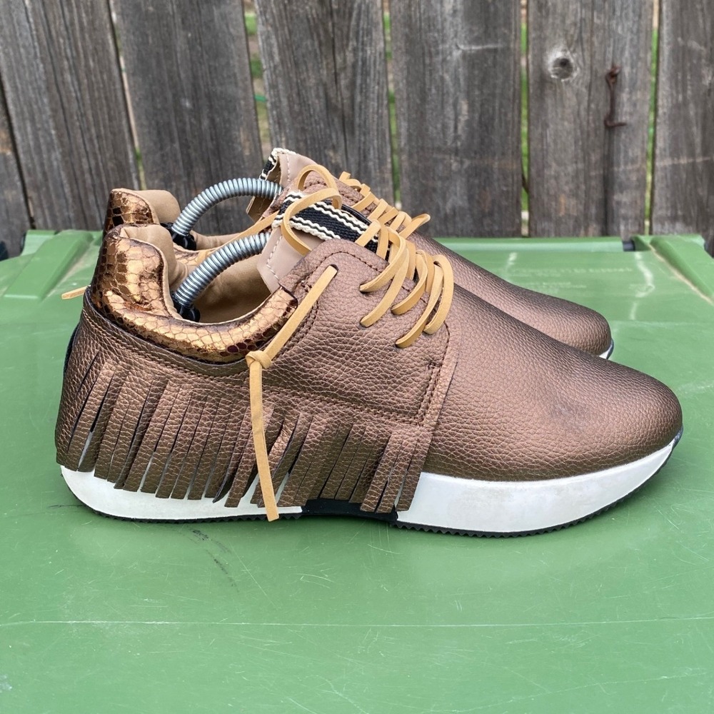 Shu Shop Pepa Bronze Metallic Fringe Platform Sneakers 229 Bronze 7.5 - Picture 3 of 8